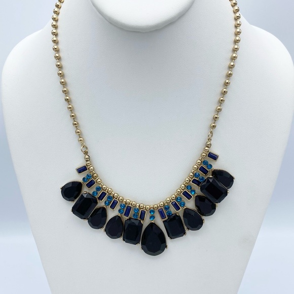 The Limited Gold Tone Ball Chain Blue Rhinestone Boho Chic Statement Necklace - Picture 8 of 10